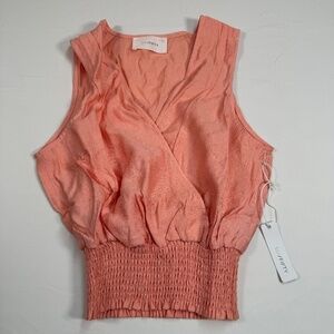 Six Fifty Sleeveless Surplice Smocked Top Womens Size Large Coral Peach NWT